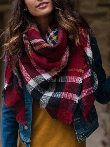 

Casual Vintage Imitation Cashmere Red White Black Plaid Scarf Everyday Shawl Accessories, Scarves & Gloves