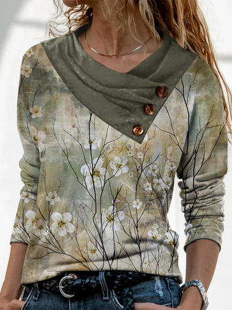 

Asymmetrical Floral Loose Top, Multicolor, Tops