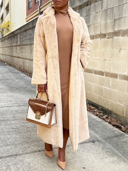 

Urban Plain Simple Lapel Collar Teddy Coat, Khaki, Coats