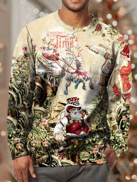 

Men's Merry Christmas Funny Santa Full Print Claus Casual Loose Sweatshirt, As picture, Hoodies&Sweatshirts