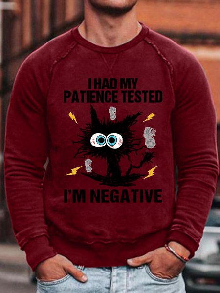 

Mens I Am Negative Funny Grumpy Black Cat Graphic Print Text Letters Crew Neck Sweatshirt, Red, Hoodies&Sweatshirts