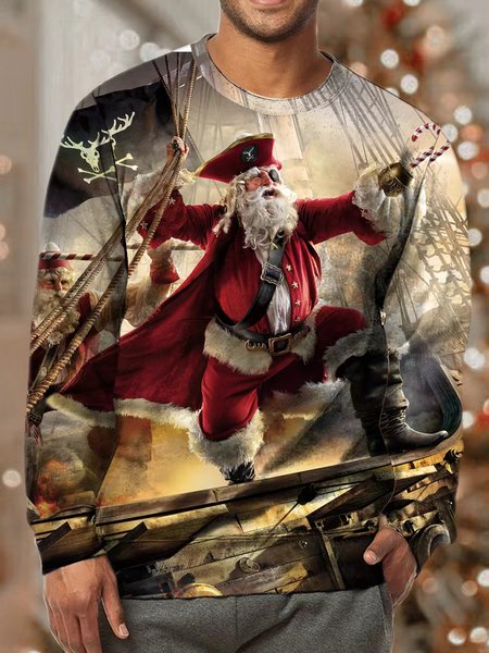 

Men Merry Christmas Santa Claus Pattern Crew Neck Casual Christmas Sweatshirt, As picture, Hoodies&Sweatshirts