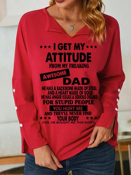 

I Get My Attitude From Awesome Dad Simple V Neck Sweatshirts, Red, Hoodies&Sweatshirts