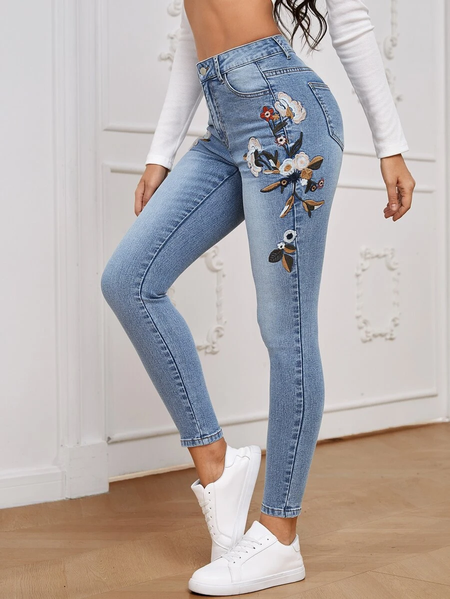 

Tight Denim Casual Jeans, Blue, Jeans