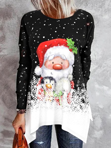 

Christmas Snowman Snowflake Casual T-Shirt, Black-white, T-Shirts