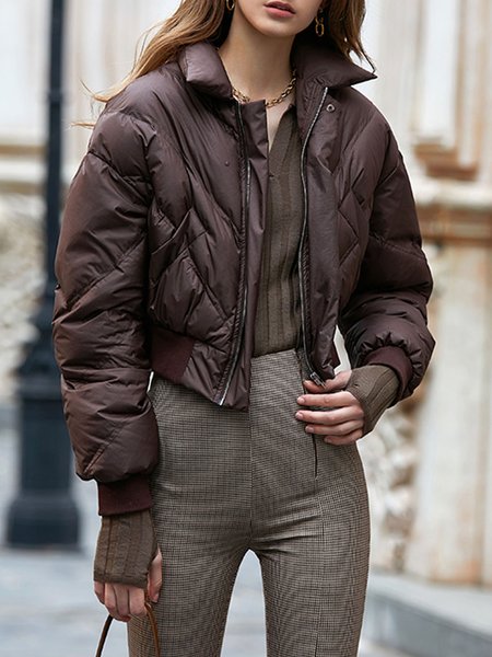 

Urban Plain Loose Long sleeve Fleece Coat, Brown, Others