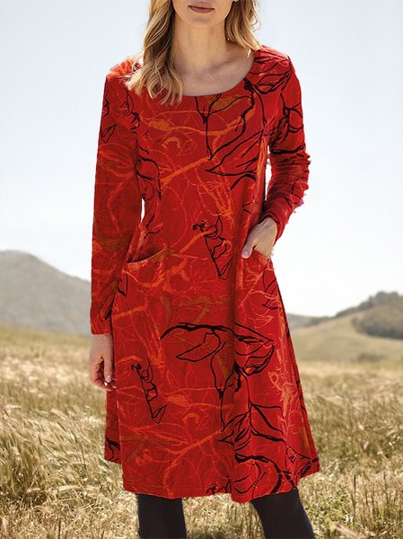 

Casual Crew Neck Loose Dress, Orange red, Dresses