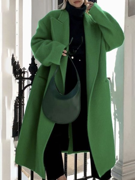Daily Long sleeve Lapel Collar Regular Fit Urban Overcoat, Green, Coats