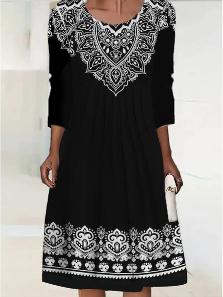 

Regular Fit Crew Neck Ethnic Dress, Black, Mini Dresses