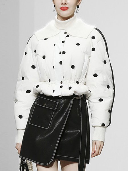 

Elegant Polka Dots Loosen Long Sleeve Fleece Coat, Black-white, Others