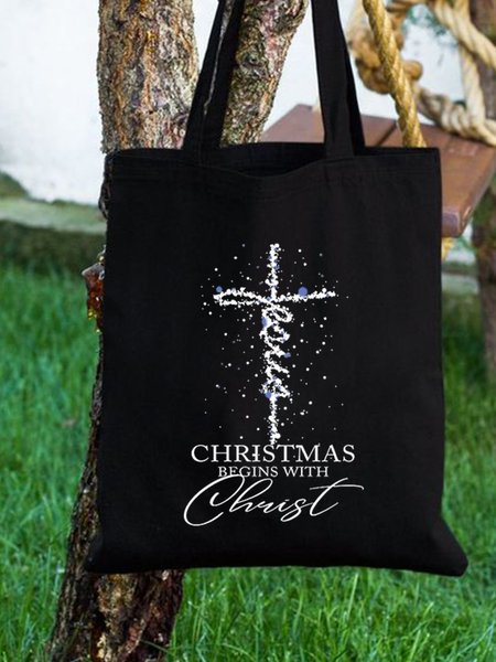 

Christmas Begin With Christ Faith Graphic Shopping Tote, Black, Bags