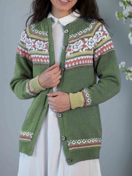 

Ethnic Crew Neck Vintage Sweater Coat, Green, Outerwear