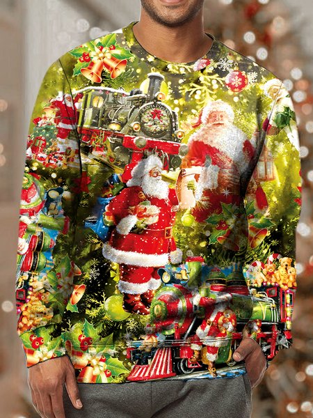 

Men Merry Christmas Santa Claus Pattern Crew Neck Sweatshirt, As picture, Hoodies&Sweatshirts