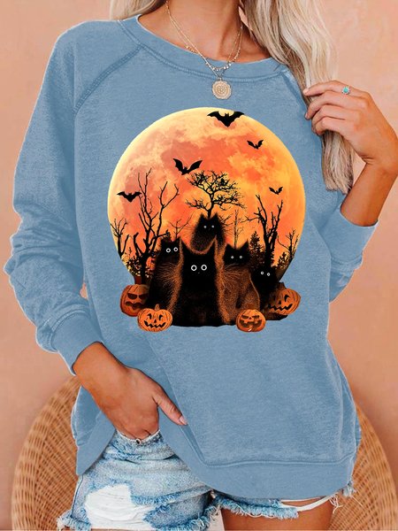 

Womens Halloween Black Witch Cat Crew Neck Sweatshirt, Light blue, Hoodies&Sweatshirts