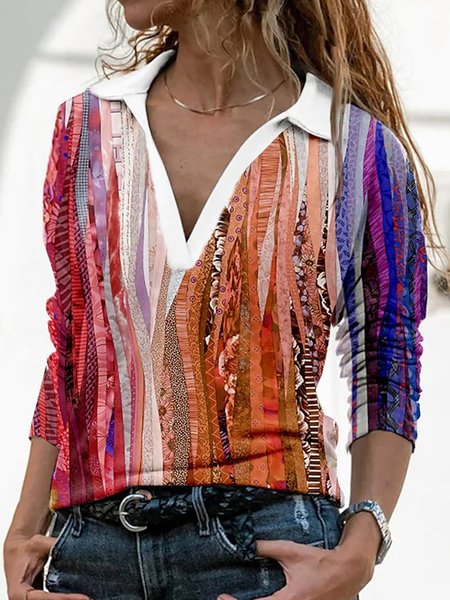 

Casual V Neck Geometric T-Shirt, Multicolor, T-Shirts