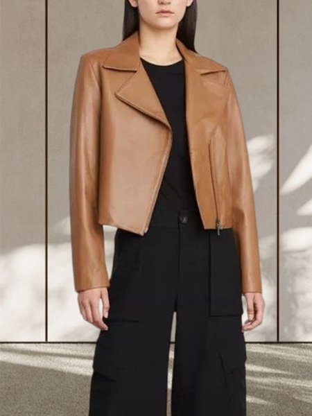 

Long sleeve No Elasticity Regular Fit Pu Jacket, Khaki, Jackets