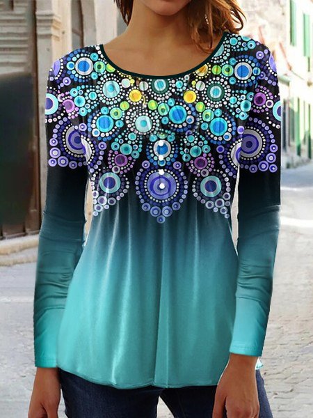 

Casual geometric crew neck T-shirt, Multicolor, Tops