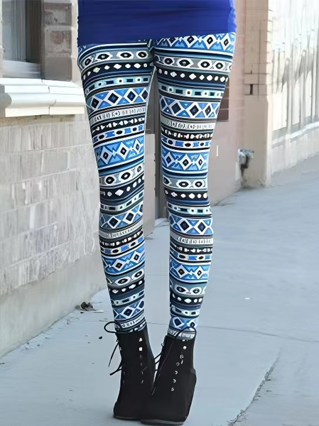 

Ethnic Tight Casual Leggings, Blue, leggings