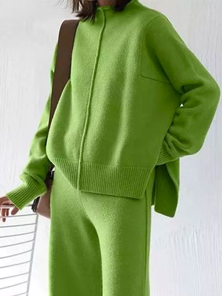 

Urban Stand Collar Plain Long Sleeve Sweater, Green, Pullovers