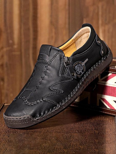 

Mens‘s Plus Size Handmade Sewn Stitching Flat Moccasin Shoes, Black, Men's flat & loafers