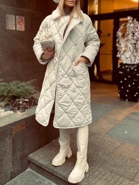 

Plain Long Sleeve Loose Fleece Coat, White, Others