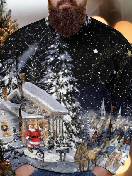 

Men's Merry Christmas Santa Claus Snowflake Full Print Casual Crew Neck Sweatshirt, As picture, Hoodies&Sweatshirts