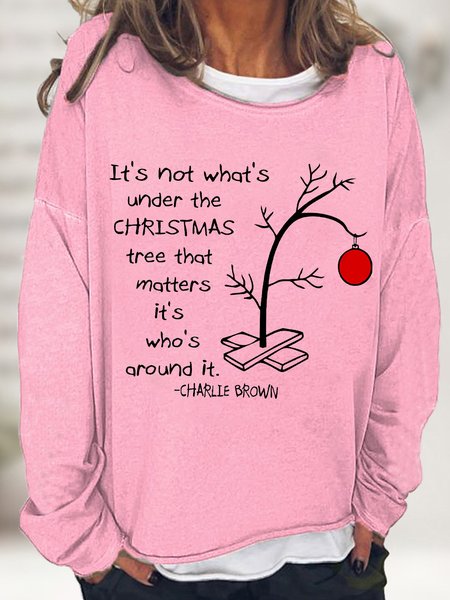

Women's It's Not What's Under The Christmas Tree That Matter Graphic Print Cotton-Blend Crew Neck Loose Sweatshirt, Pink, Hoodies&Sweatshirts