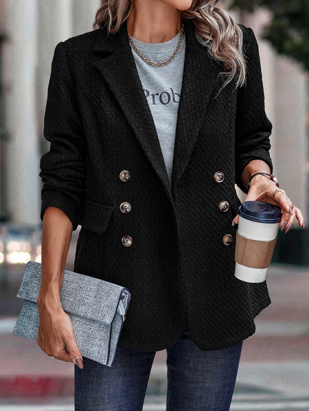 

Cross Neck Urban Loose Blazer, Black, Outerwear