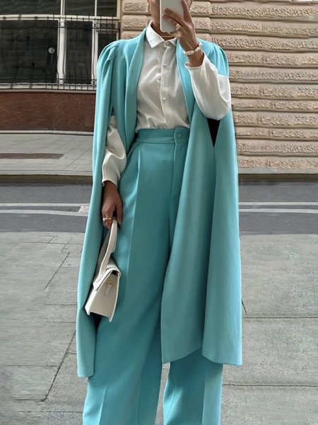 

Elegant Loose Plain Overcoat, Blue, Coats
