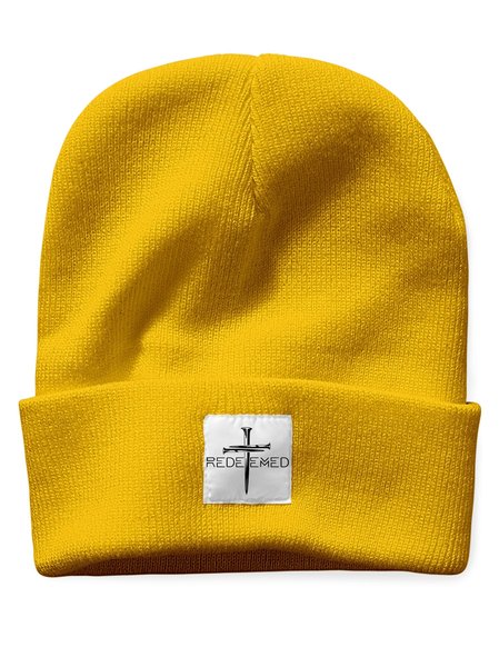 

Redeemed Religion Text Letters Beanie Hat, Yellow, Hats
