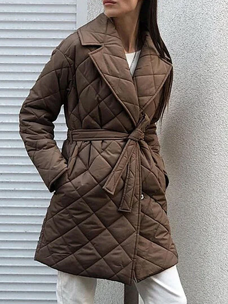 

Loose Lapel Collar Long sleeve Plain Urban Mid-long Fleece Coat, Brown, Others