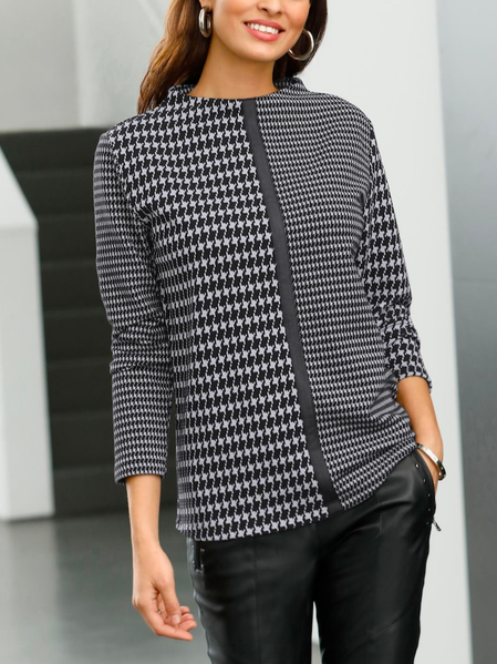 

Loose Color Block Crew Neck Top, Black, Tops
