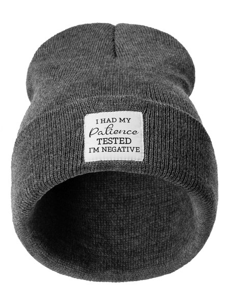 

I Had My Patience Tested I'm Negative Text Letters Funny Beanie Hat, Deep gray, Hats