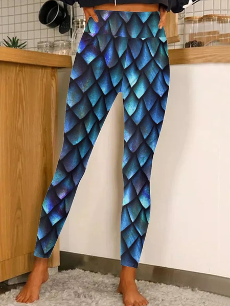 

Womens Blue Fury Dragon Scales Leggings, As picture, Leggings