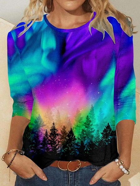 

Womens Art Print Casual Top, As picture, Long sleeves