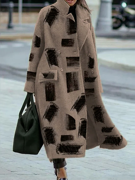 

Geometric Woolen Shawl Collar Overcoat, Camel, Trench Coats