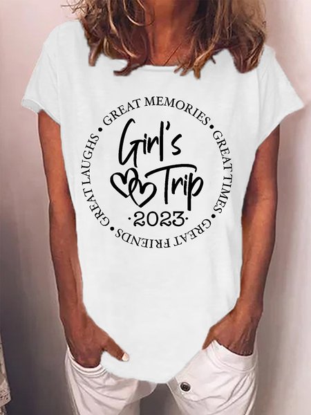 

Women's Girl's Trip 2023 Funny Graphic Print Text Letters T-Shirt, White, T-shirts