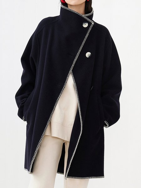 

Turtleneck Loose Long sleeve Plain Jacket, Purplish blue, Jackets