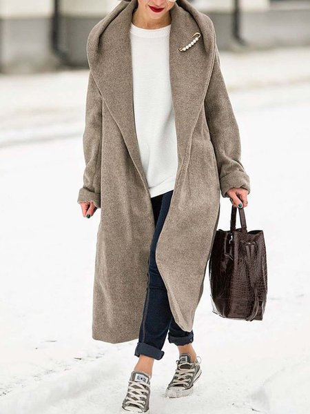 

Hoodie Plain Casual OverCoat With Belt, Camel, Outerwear