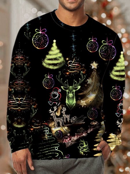 

Men's Merry Christmas Funny Santa Elk Full Print Claus Casual Loose Sweatshirt, As picture, Hoodies&Sweatshirts
