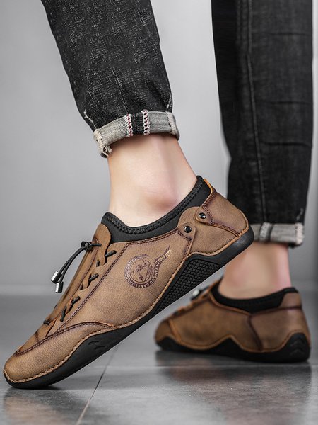 

Mens‘s Plus Size Split Joint Slip On Flat Shoes, Khaki, Men's flat & loafers