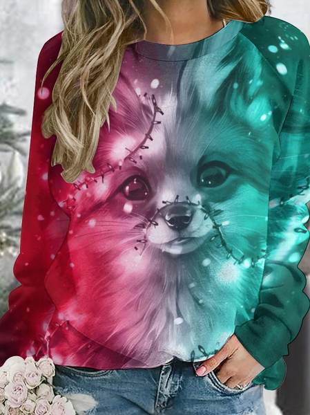 

Women Fox gradient color Cotton Casual Raglan Sleeve Sweatshirt, As picture, Hoodies&Sweatshirts