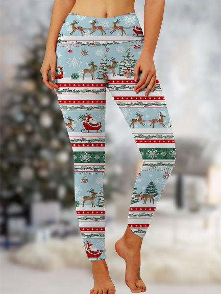 Women Christmas Regular Fit Leggings, Light blue, Leggings