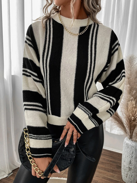 

Black And White Knit Sweater, Black-white, Sweaters & Cardigans