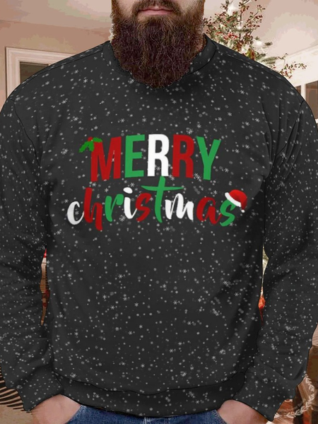 

Men's Merry Christmas Snowflake Full Print Casual Crew Neck Sweatshirt, As picture, Hoodies&Sweatshirts