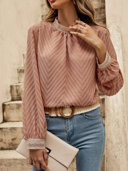 

Casual Geometric Half Turtleneck Blouse, Nudepink, Shirts & Blouses