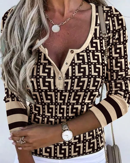 

Tight Color Block V Neck Top, Multicolor, Tops