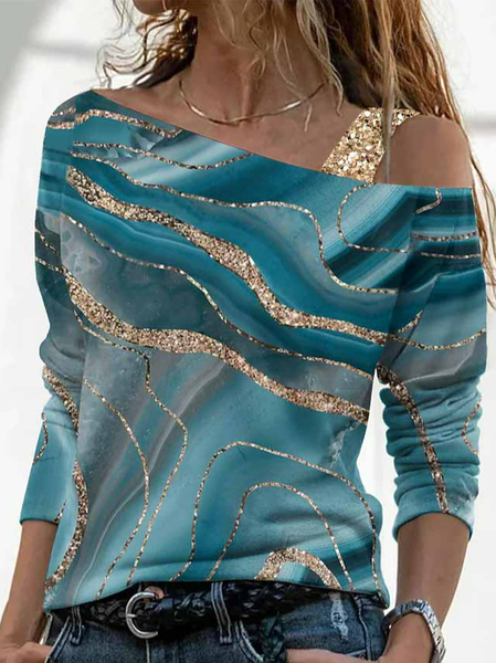 

Cold Shoulder Ombre Casual T-Shirt, Blue, T-Shirts