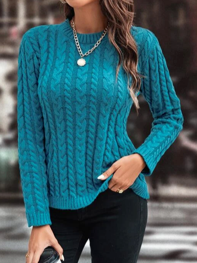 Plain Yarn/Wool Yarn Loose Casual Sweater, Blue, Sweaters