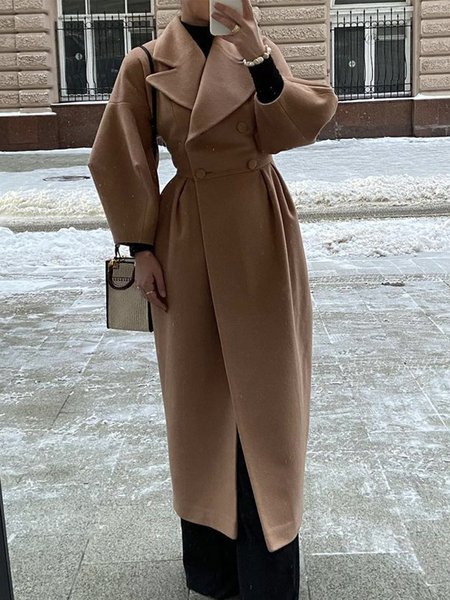 

Plain Urban Regular Fit Lapel Collar Overcoat, Khaki, Coats